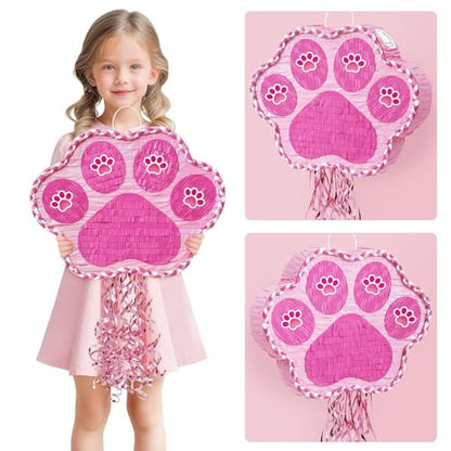 WERNNSAI Pink Dog Paw Piñata - Dog Piñata Pet Theme Party Games Pink Girl Style Puppy Paw Party Decorations Animal Party Supply for Kids Birthday with Blindfold - style: Dog Paw