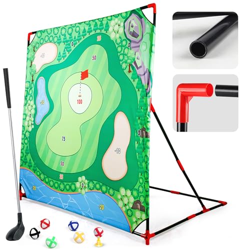 Golf Chipping Game with Stand - 54"x 54" Golf Target Backyard Game Set Includes 24 Sticky Balls, 2 Clubs, 2 Hitting Mats, Portable Golf Game for Chipping Practice for Dads Golfers