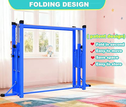 Marfula Gymnastic Bar For Kid and Teenage of 3-25, 5Ft/8 FT Base Length 4Ft Width 5Ft Adjust Height, Gymnastic Kip Bar For Gymnast, Gymnastic Training Equipment For Professional Training Home Club Use - color: Blue(5 Ft Base)