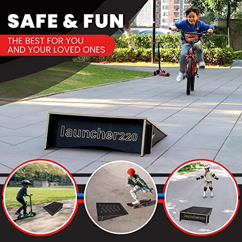 Kids Jumping Ramp for Skateboard, Bike, Scooter, BMX, RC Car and Dirt Bike, 34.37 in, Black - color: Black, size: L220