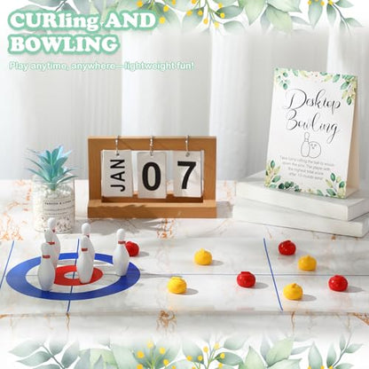 Capoda Tabletop Curling and Bowling Games Baby Shower Game Set Include 8 Curling 6 Bowling 1 Mat 2 Magnetic Strip for Indoor Birthday Bridal Shower Gender Reveal Table Decoration Supplies(Greenery) - style: Greenery