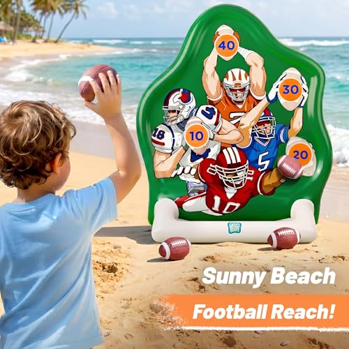 Funscape Kids Inflatable Football Pool Toy, Fun Swimming Pool Soft Ball Toss Game, Outdoor Yard Water Target Sports Activity, Cool Summer Beach Family Party Gift 3 4 5 6 7 8 Yr Boy Girl Child-Football - style: Football
