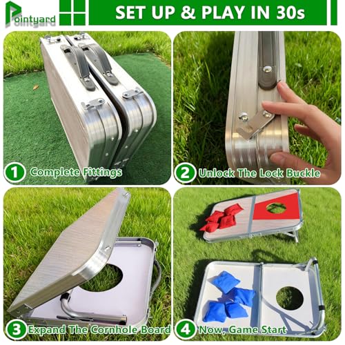 Portable Cornhole Board Set - Foldable Aluminum Frame Cornhole Game with 8 Bean Bags & Carrying Case for Adults & Families | Perfect for Outdoor Backyard, Beach & Party Camping (24x16 in)