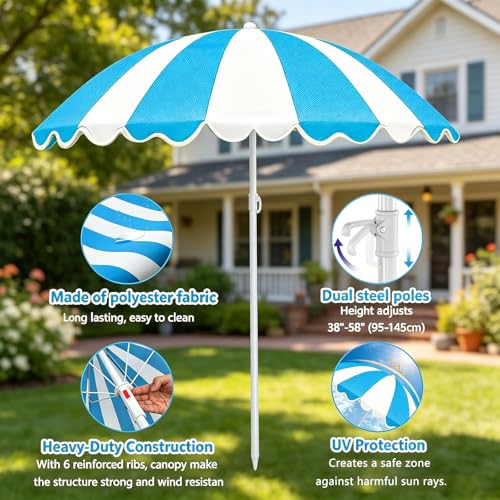 Water Table Umbrella, UV Protection Beach & Picnic Table Umbrella, Heavy Duty Portable Outdoor Shade for Sand Play, Camping, Garden & Backyard. - color: Blue-umbrella
