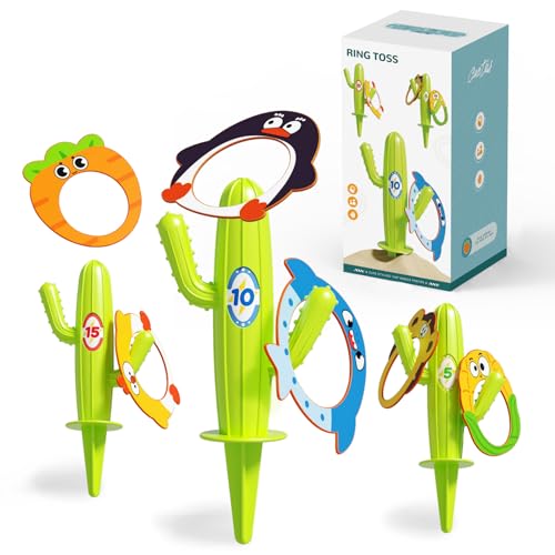 9PCS Ring toss Game(Contains 3 Cacti and 6 Cartoon Rings), Providing Children with Various Fun (Green (Cactus)) - color: Green (Cactus)