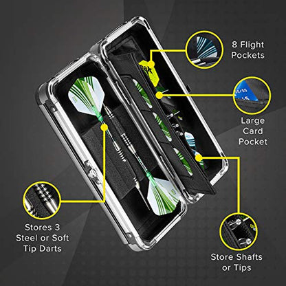 Casemaster Sole Aluminum Slim Profile Dart Case Holds 3 Steel Tip and Soft Tip Darts with Enough Space to Keep Flights in Shape, Features Built-In Pockets for Other Accessories - size: 7.4 x 3.25 x 2.5 inches