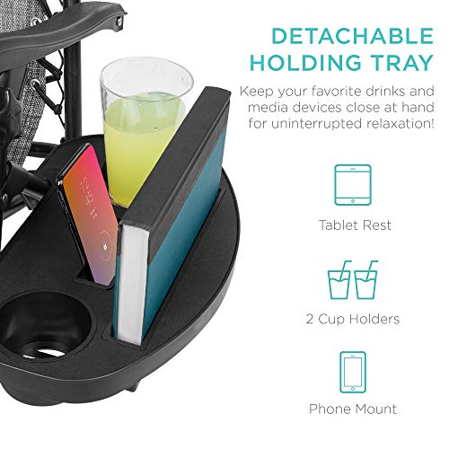 Best Choice Products Set of 2 Adjustable Steel Mesh Zero Gravity Lounge Chair Recliners w/Pillows and Cup Holder Trays - Gray - color: Grey, size: Standard