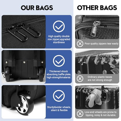 2 Bowling ball Bag with Wheels, Lightweight Trolley Double Ball Bowling bag with Large Separate Shoe Compartment and Oversized Accessory Pocket, Retractable Handle Extends To 39.5" - color: Black & Grey