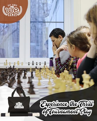 WE Games Best Value Tournament Chess Set - Includes 34 Chess Pieces, Roll Up Vinyl Chess Board, Chess Pieces, Chess Bag and Equalizer Dice, Travel Chess Sets for Adults