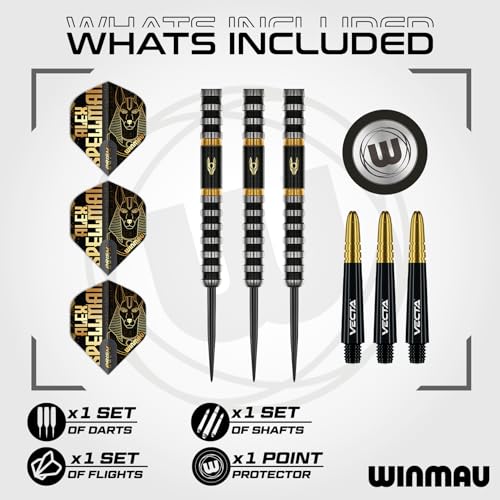 Winmau Professional Player - Alex Spellman Series - 90% Tungsten Darts Set with Dart Flights and Dart Shafts (Stems) - Available in Soft Tip 18g Barrel/20g Full Weight and Darts Metal Tip 22g & 24g - size: 24G - Steel Tip