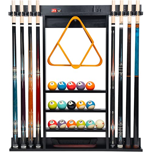 Billmart Pool Stick Holder Wall Mount, 8 Cues Solid Wood Billiard Pool Cue Rack, Pool Table Accessories (Black) - color: 8 Cues Black