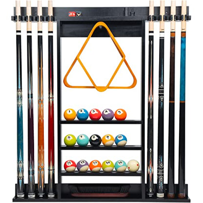 Billmart Pool Stick Holder Wall Mount, 8 Cues Solid Wood Billiard Pool Cue Rack, Pool Table Accessories (Black) - color: 8 Cues Black