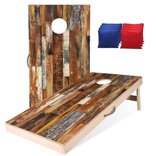 Sportdo 4x2 ft Solid Wood Cornhole Set with 8 Bean Bags, Regulation Size Cornhole Board Set for Adults, Cornhole Game Set for Tailgate Backyard Toss Games Indoor&Outdoor Activities - style: Vintage Style (Thicker Wood)