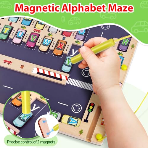 Scuwtocn Wooden Magnetic Alphabet Maze Letter Puzzle, Montessori Fine Motor Skills Toys for Boys Girls 3 4 5 Years Old, ABC Learning Toys for Kids Age 3+, Christmas, Birthday Present