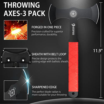 NedFoss Throwing Axes and Tomahawks with Innovative TPR Rubber Handle, 11.9" Full Tang Double Bit Throwing Axe Set with Sheath, Viking Axe Throwing Game for Recreation and Competition - color: Throwing Axes - FW