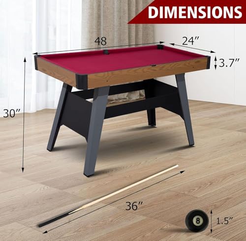 Pool Table Set with 2 Sticks 16 Balls Triangle Chalk Brush, Portable Wooden Billiards Game Table for Kids, Indoor Family Party Game Room and Playroom Fun - color: 54 Inch-red