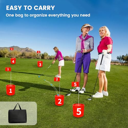 Golf Bucket Yard Game 6-Hole Set with 2 Clubs, Portable Outdoor Yard Game for Family and Adults, Golf Chipping Practice for Lawn, Beach, Camping, Park - 6 Holes
