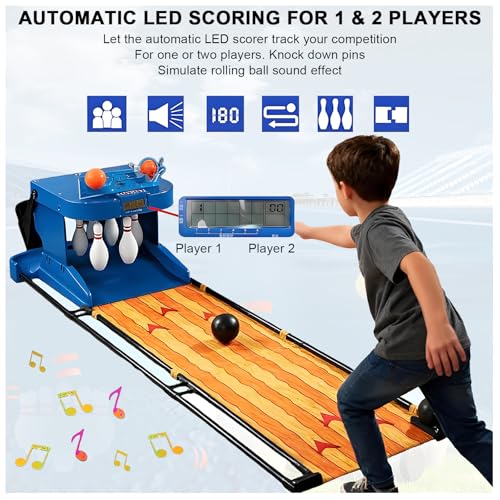 Electronic LED Bowling Game with Auto Reset Indoor Bowling Sports Console with LED Scoreboard Foldable Bowling Set Portable Home Bowling Alley for Children and Adults 2m/6.56ft
