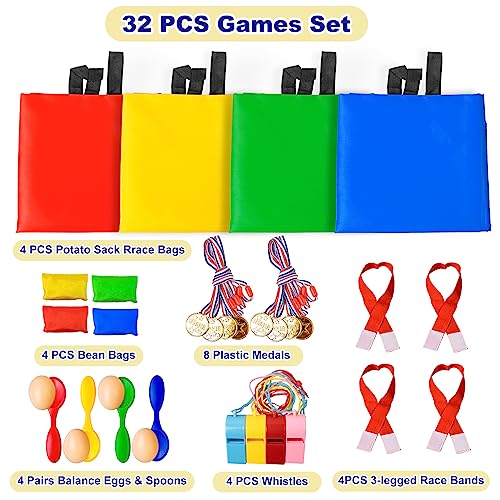 Tlooe Potato Sack Race Bags for Adults and Kids, Bean Bag Toss Game, 3 Legged Race Bands, Egg Spoon Relay Race Game, Carnival Outdoor Lawn Game for Easter, Halloween, Christmas, Birthday Party
