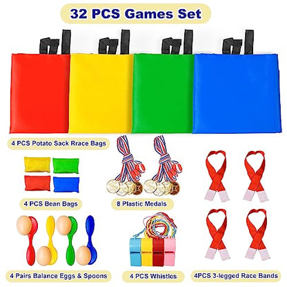 Tlooe Potato Sack Race Bags for Adults and Kids, Bean Bag Toss Game, 3 Legged Race Bands, Egg Spoon Relay Race Game, Carnival Outdoor Lawn Game for Easter, Halloween, Christmas, Birthday Party
