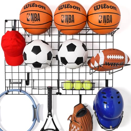 GADFISH Wall Mounted Garage Sports Equipment Organizer, DIY Assembly Ball Storage Rack for Sports Gear and Toys, Garage Ball Holder for Wall Garage Organization Accessorie