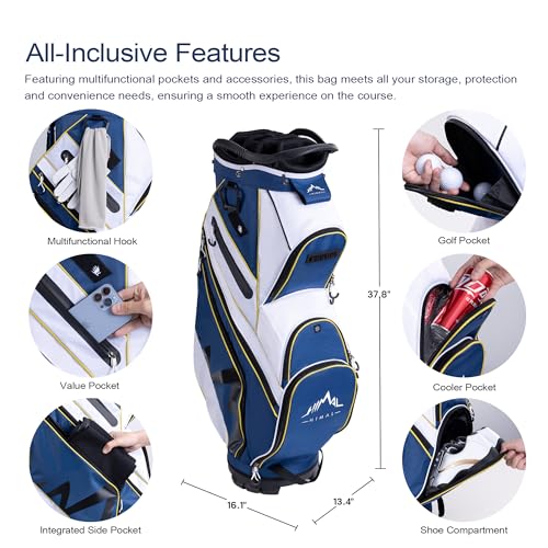 uniHimal 14-Way Golf Cart Bag with Organizer Divider & Rain Cover - color: Navy Blue