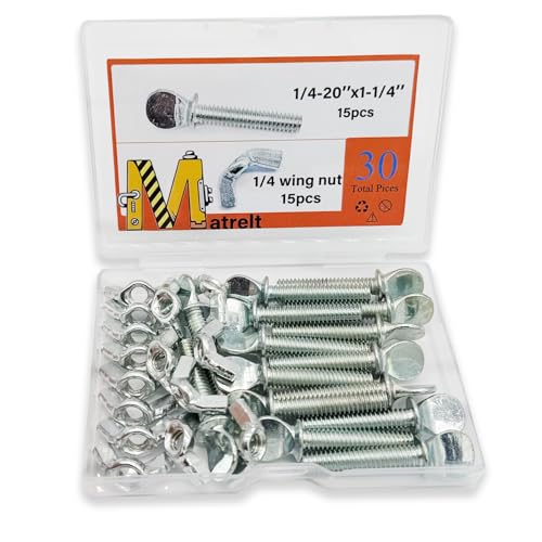 15 Sets 1/4"-20 x1-1/4 Thumb Screw Bolts and Wing Nut Kit Zinc Plated Finger Tight Racket Screw and Nut Tool-Free Racket & Sports Equipment Hardware Fitting Fastenings Assortment Kit - size: 15 Sets 1/4"-20 x1-1/4" ThumbScrews&WingNuts