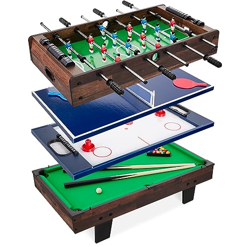 Best Choice Products Multi-Game Table Series – Interactive Game Tables for Kids with Foosball, Air Hockey, Billiards, Ping Pong & More | Childrens - color: 4-in-1 Dark Wood