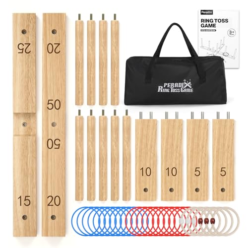 Peradix Ring Toss Game for Kids, Indoor & Outdoor Fun Holiday, Easy Setup & Magnetic Extension, Lawn Yard Games Outdoor Adults Family Party Backyard Beach Outside Game Toys, 26 Rings & Carrying Bag