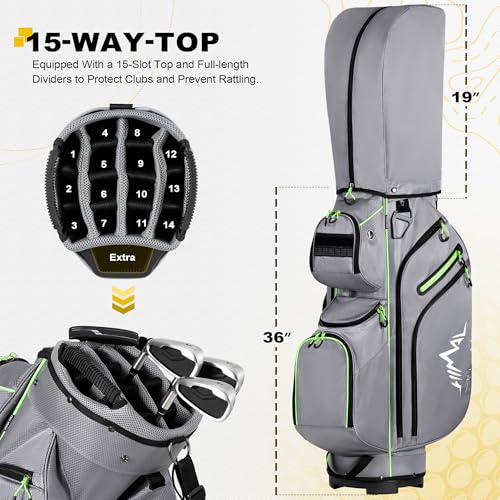 uniHimal Golf Cart Bag, 15 Way Organizer Divider Top with Handles and Rain Cover - color: Grey