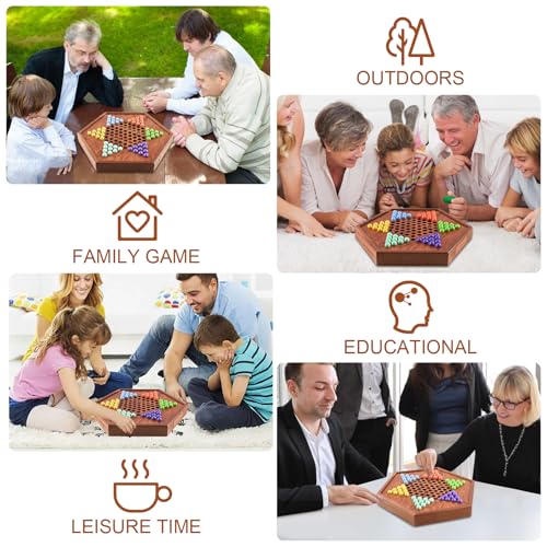 15" Large Upgraded Wooden Chinese Checkers Board Game, 16mm 60+12 Colorful Marbles, Easy Grasp, Storage Drawer, Perfect for Family Gathering