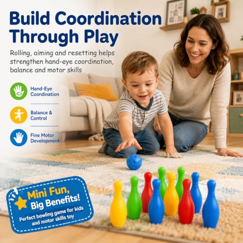 Kids Bowling Set Mini Plastic Bowling Toy Educational Indoor Outdoor Game for Toddlers Color Recognition .33 X 1.57 X 1.57 in 1 Set