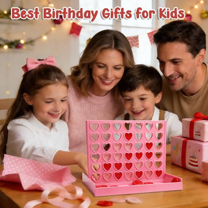 Big Size 4 in a Row Connect Game for Kids Teens Adults, Board Games for 3-8 Years Old Boys Girls, Birthday Gifts with Pink Hearts Love Shaped for Valentine, Protable 2-Player Strategy Travel Toys
