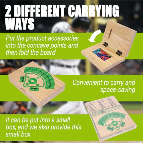 Wooden Baseball Board Game,5.7 * 7.87” Travel Size,Including 1 Thick Wooen Board+10 Pegs+2 Dice+1 Game Manual,Tabletop,Perfect for Family, Party and Holiday Gatherings,Party Indoor and Travel Game