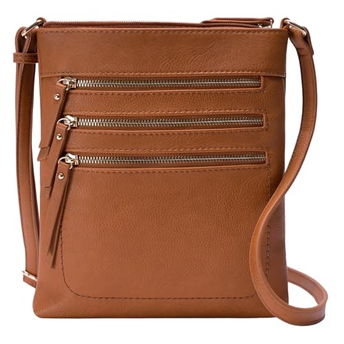 Solene Crossbody Bag Functional Multi Pocket Messenger Purse Top Zip Closure Shoulder Handbag With Adjustable Strap - color: Tan