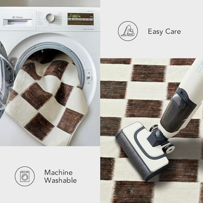 EVERGRACE Checkered Plaid Area Rug 2x8, Soft Fuzzy Faux Wool Rugs Washable Anti Slip Rugs Long Runner Rug Carpet for Entryway Bedroom Living Room Hallway Kitchen Dining Room and Laundry, Dark Brown - color: Dark Brown, size: 2' x 8' (Runner)