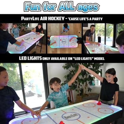 PartyLife 54" Portable Air Hockey Table w/Folding Steel Legs & Optional LED Lights - NEW & Improved - Powerful Motor, Smooth Surface, Very Sturdy - City Team Edition - color: Black, style: w/ LED Lights
