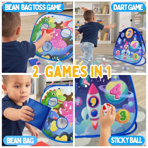 Grip Kids 2 in-1 Dinosaur and Spaceship-Themed 27-inch Bean Bag Toss Game Set for for 1-2 Players, Backyard Games, Family Party, Birthday, for Toddlers Ages 3 4 5 6 Year Old- Amazon Exclusive
