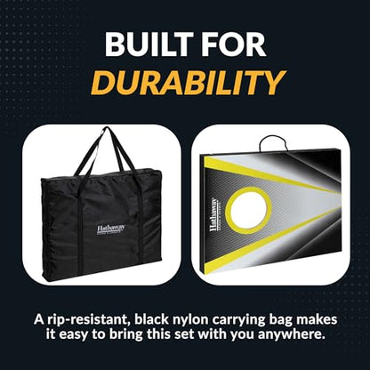 Hathaway Compact Cornhole Bean Bag Toss Game Set – Includes 2 Target Boards, 8 Bean Bags in Black and Yellow, and Carrying Case – Portable Cornhole Board Set for Outdoor Games