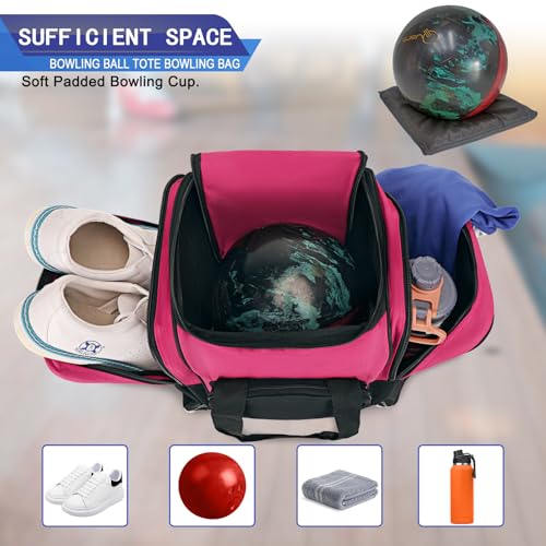 LARIPOP Bowling Ball Bag, Single Bowling Tote with Padded Ball Holder, Ventilated Shoe Pocket & Adjustable Shoulder Strap for Adult Bowlers Men Women - color: Black+Rose Red