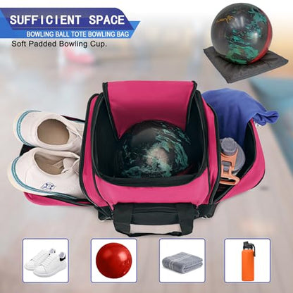 LARIPOP Bowling Ball Bag, Single Bowling Tote with Padded Ball Holder, Ventilated Shoe Pocket & Adjustable Shoulder Strap for Adult Bowlers Men Women - color: Black+Rose Red