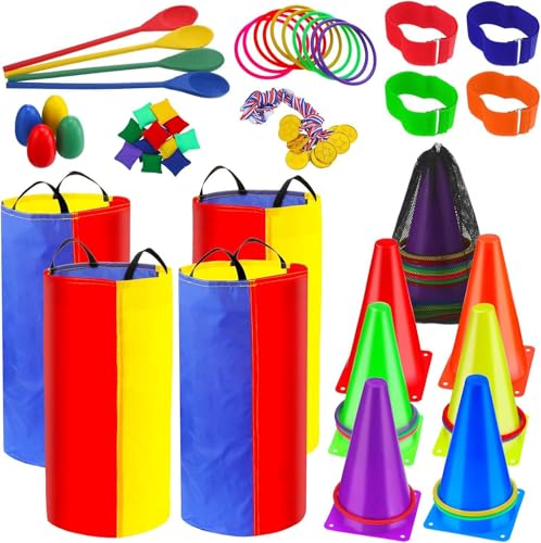 Outdoor Games, Potato Bag Competition Bag Games, Egg and Spoon Competition Party Ring Bean Bag Throwing Cones, Birthday Party Outdoor Game Supplies prizes