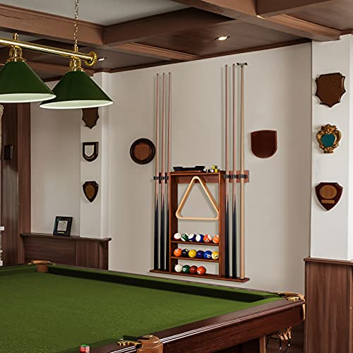 XCSOURCE Pool Cue Rack Only, Pool Stick Holder Wall Mount, 6 Pool Billiard Stick + Ball Set Pool Cue Holder, Pool Table Accessories for Billiard Room Man cave - color: Cherry, 6 Pool
