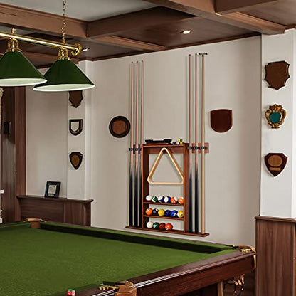 XCSOURCE Pool Cue Rack Only, Pool Stick Holder Wall Mount, 6 Pool Billiard Stick + Ball Set Pool Cue Holder, Pool Table Accessories for Billiard Room Man cave - color: Cherry, 6 Pool