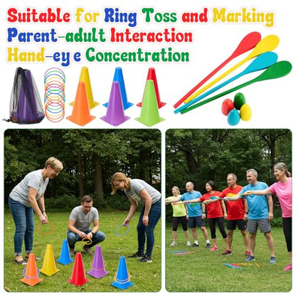65 Pcs Outdoor Carnival Yard Game Set Include Giant Granny Pants and Bouncy Balls Ring Toss Game Tug of War Rope 3 Legged Race Egg and Spoon Medals for Carnival Yard Family Reunion Backyard