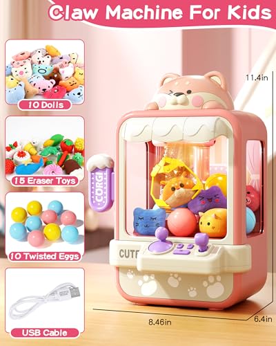 Jovow Claw Machine for Kids, Mini Vending Machine with Music, Prize Dispenser Toys for Girls and Boys, Electronic Claw Game Machine for Party Birthdays, Includes 35 Mini Toys (Small)