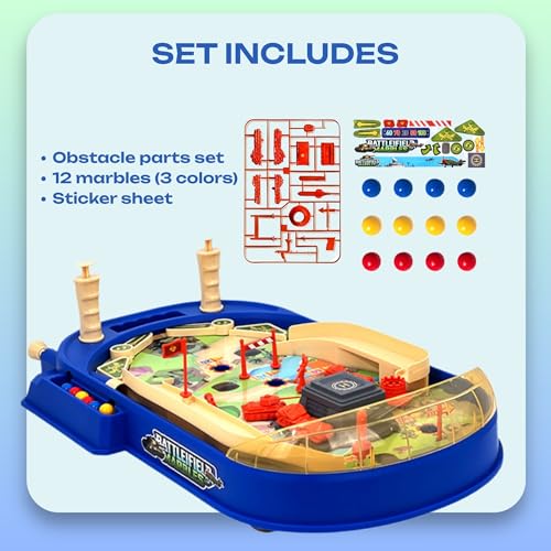 Battle Pinball Machine — Tabletop Arcade Game with Obstacles, Pull-Rod Launcher, Flippers & Scoring Targets, 1-2 Player Mini Pinball for Kids Ages 3+ - style: Battle Pinball