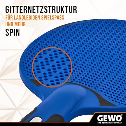 GEWO Outdoor Table Tennis Bat - Weatherproof Table Tennis Bat Blue for Outdoor Use with Sturdy Mesh Structure Non-Slip Handle Ideal for Water Table Tennis and Leisure Table Tennis Outdoor
