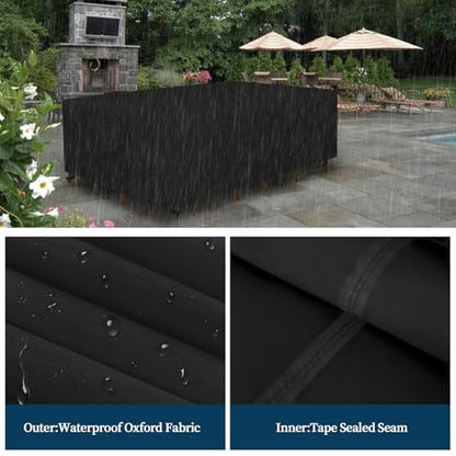 Easy-Going Rectangle Patio Furniture Cover Waterproof Outdoor Dining Table and Chair Cover Anti-UV Outside Sectional Sofa Set Covers (111"L x 74"W x 28"H, Black) - color: Black, size: 111"L x 74"W x 28"H