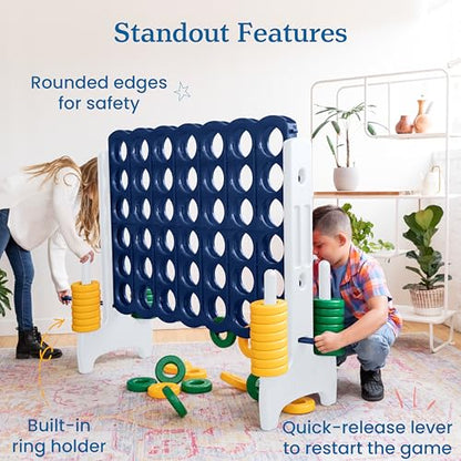 ECR4Kids Jumbo 4-to-Score Giant Game with 42 Rings and Reset Sliders, Kids Games, Blue/Gold - color: Blue/Gold
